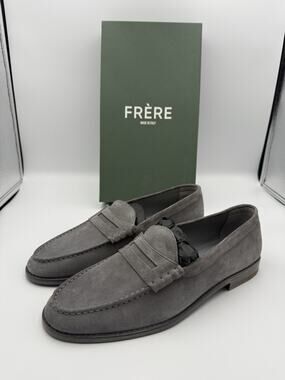 NIB FRERE Mens Suede Penny Loafers Grey Made in Italy EU 42 US 9